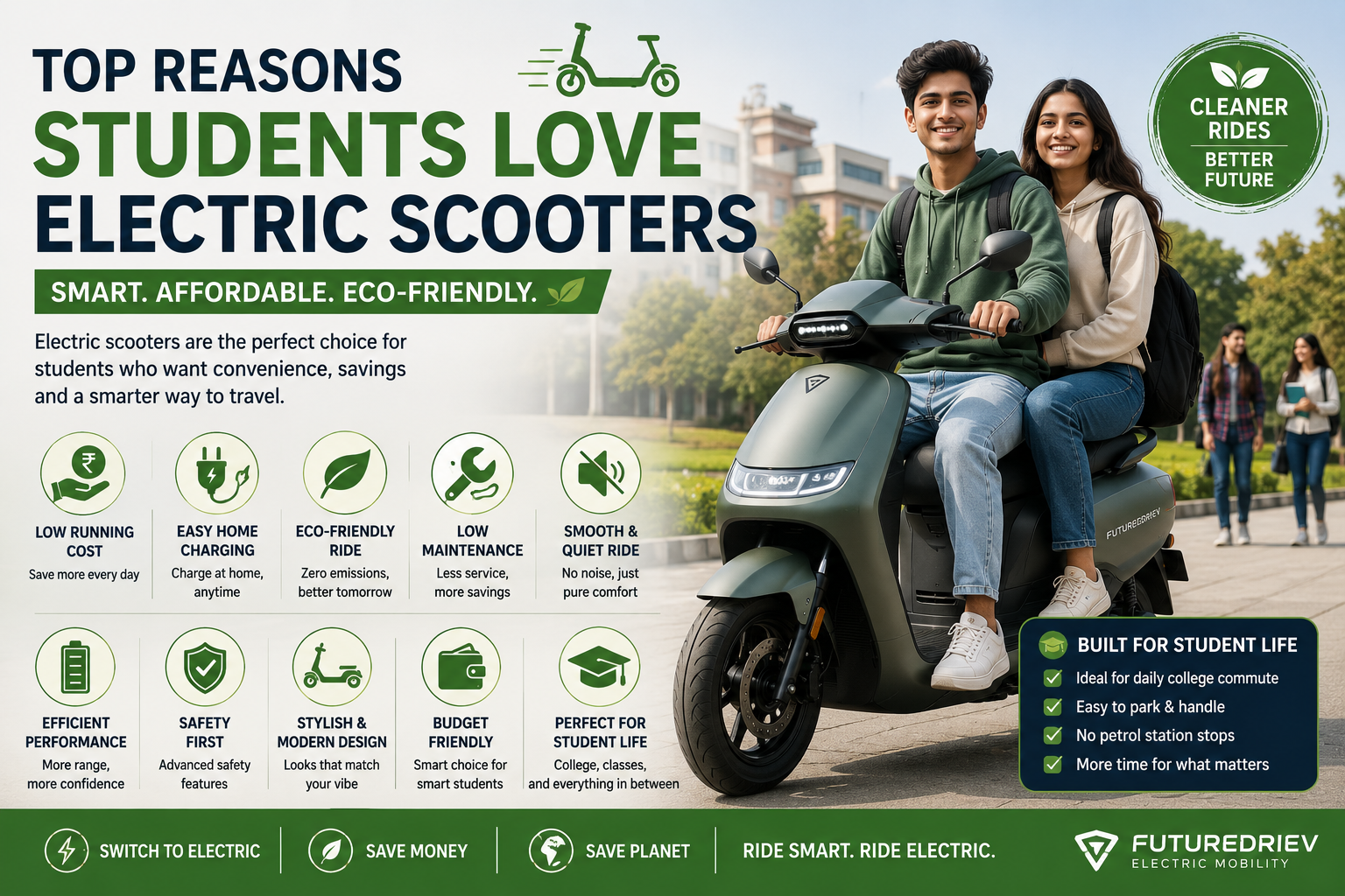why students love electric scooters for affordable, eco-friendly, convenient, and comfortable daily commuting in Hyderabad.